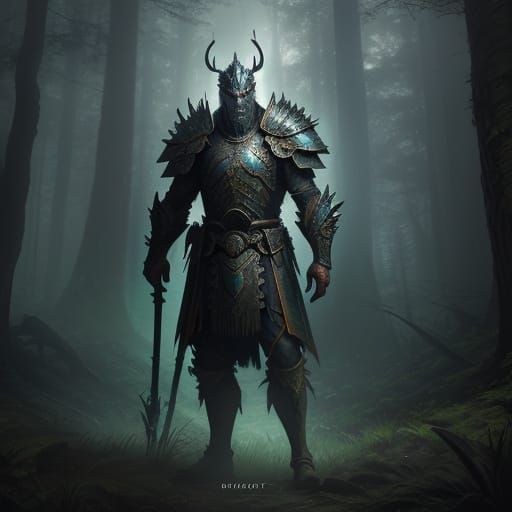 Warrior in Forest: Vibrant Oil Painting Concept Art