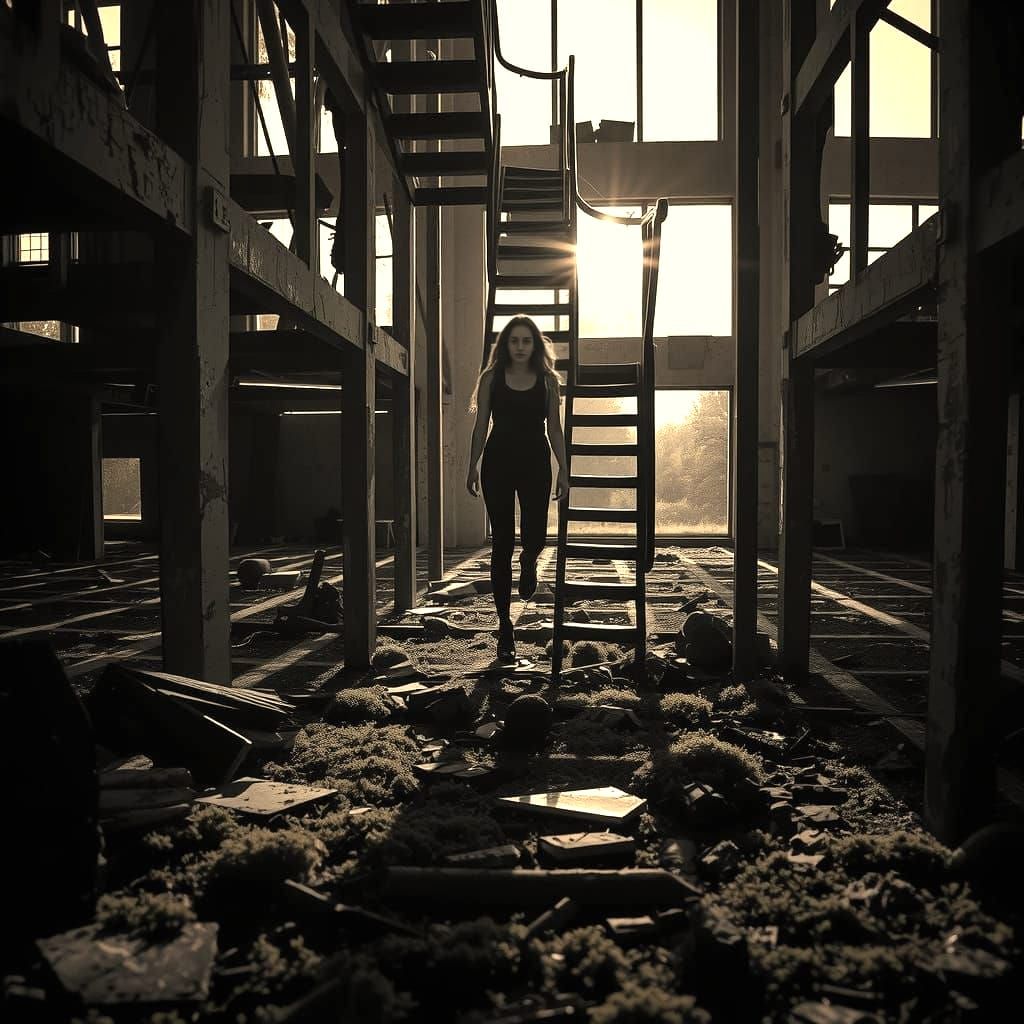 Surreal Black and White Urbex Staircase Ascent