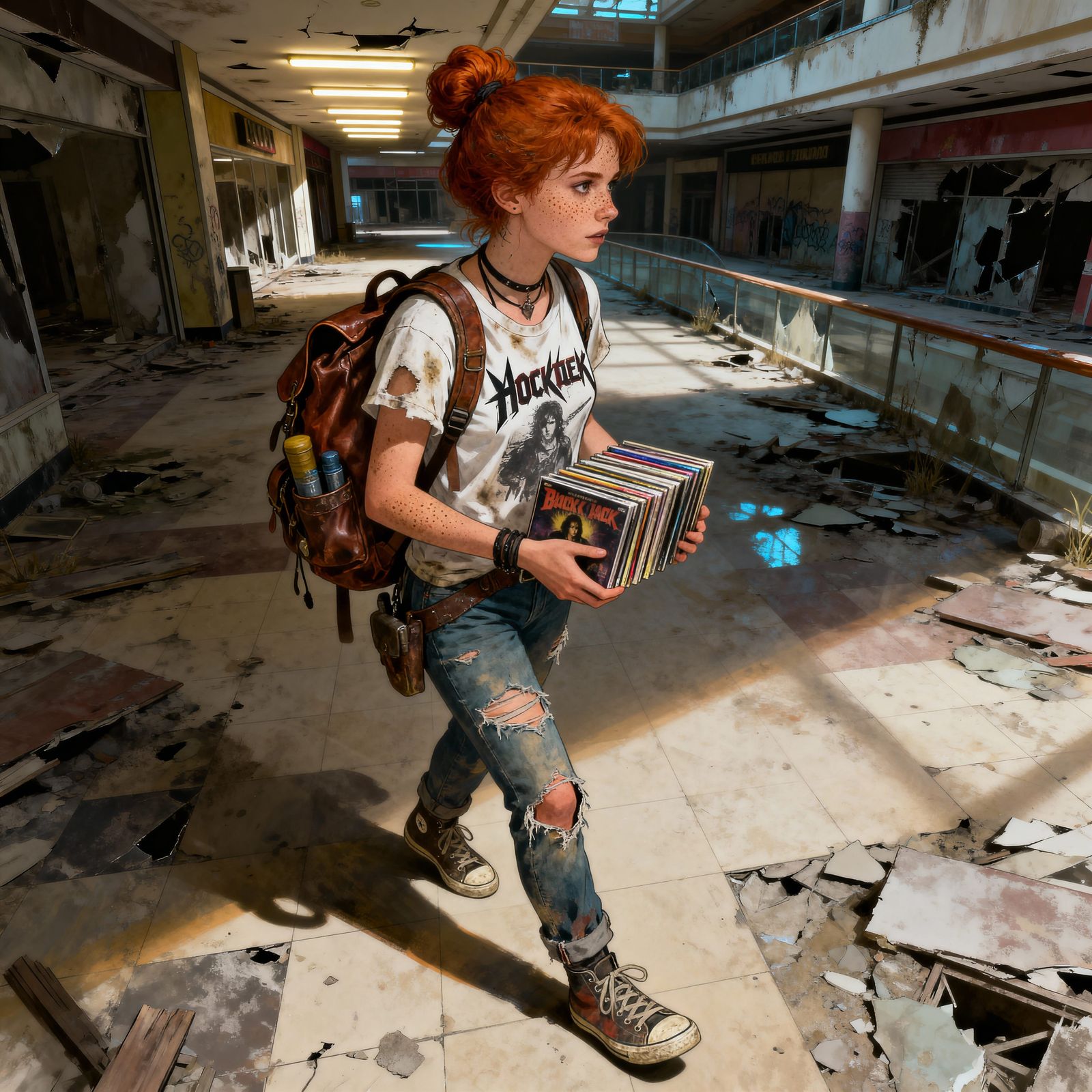 Freckled Ginger Wanderer in Ruined Mall