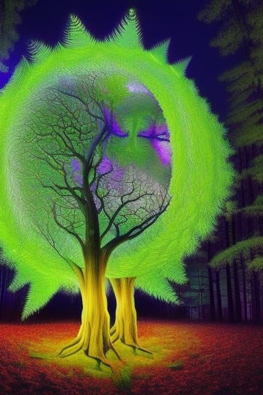 Tree-Human Hybrid with Fractal Branches in Electric Style