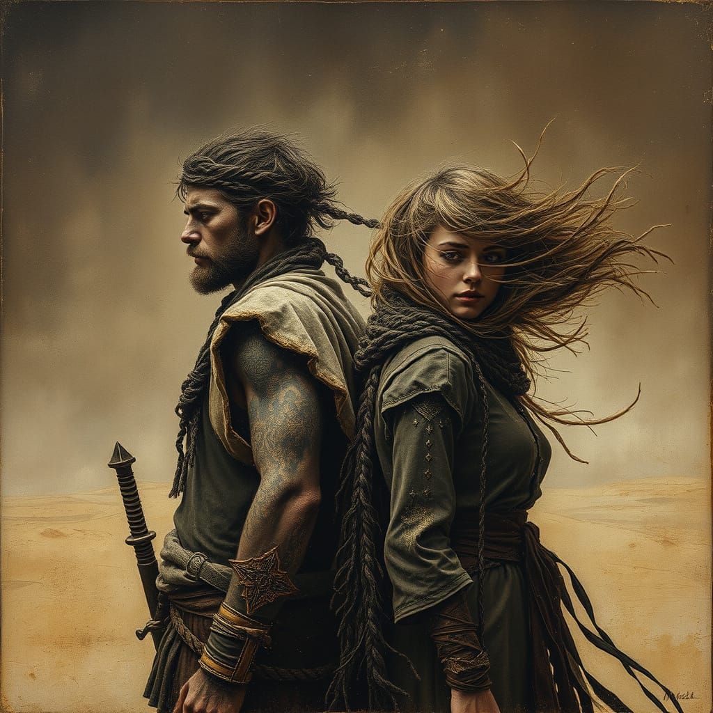 Desert Nomads in Sepia and Gold Encaustic