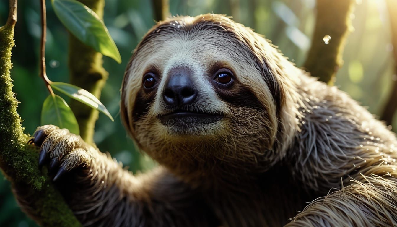 Surreal Sloth in Rainforest, Vibrant Oil Painting