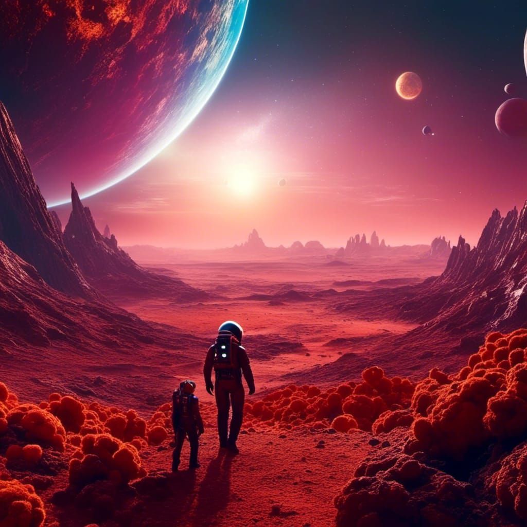 Brave Explorer on Alien Planet in Sci-Fi Style