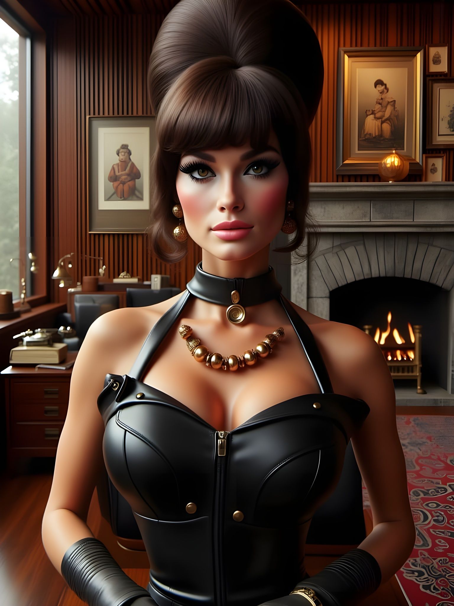 Steampunk Asian Woman in Victorian Living Room