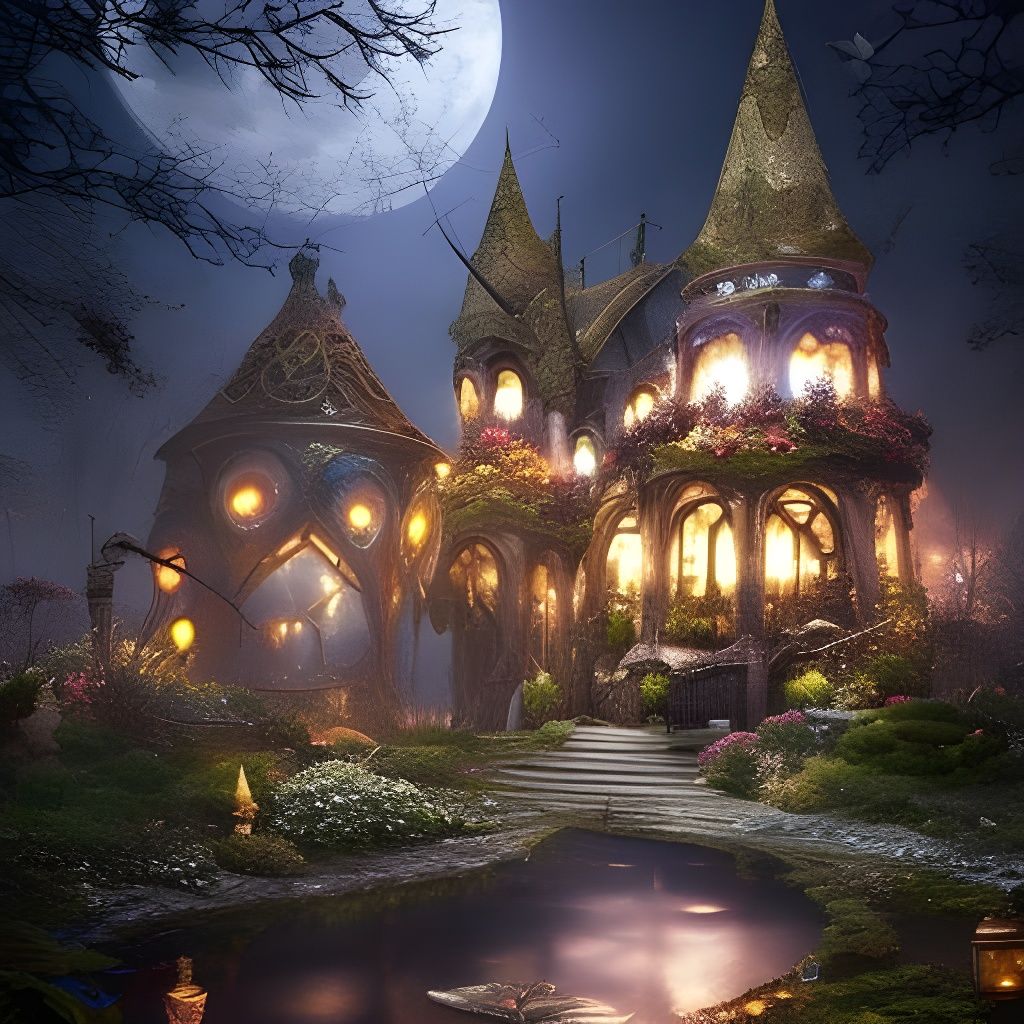 Magical Fairy House Under Crescent Moon
