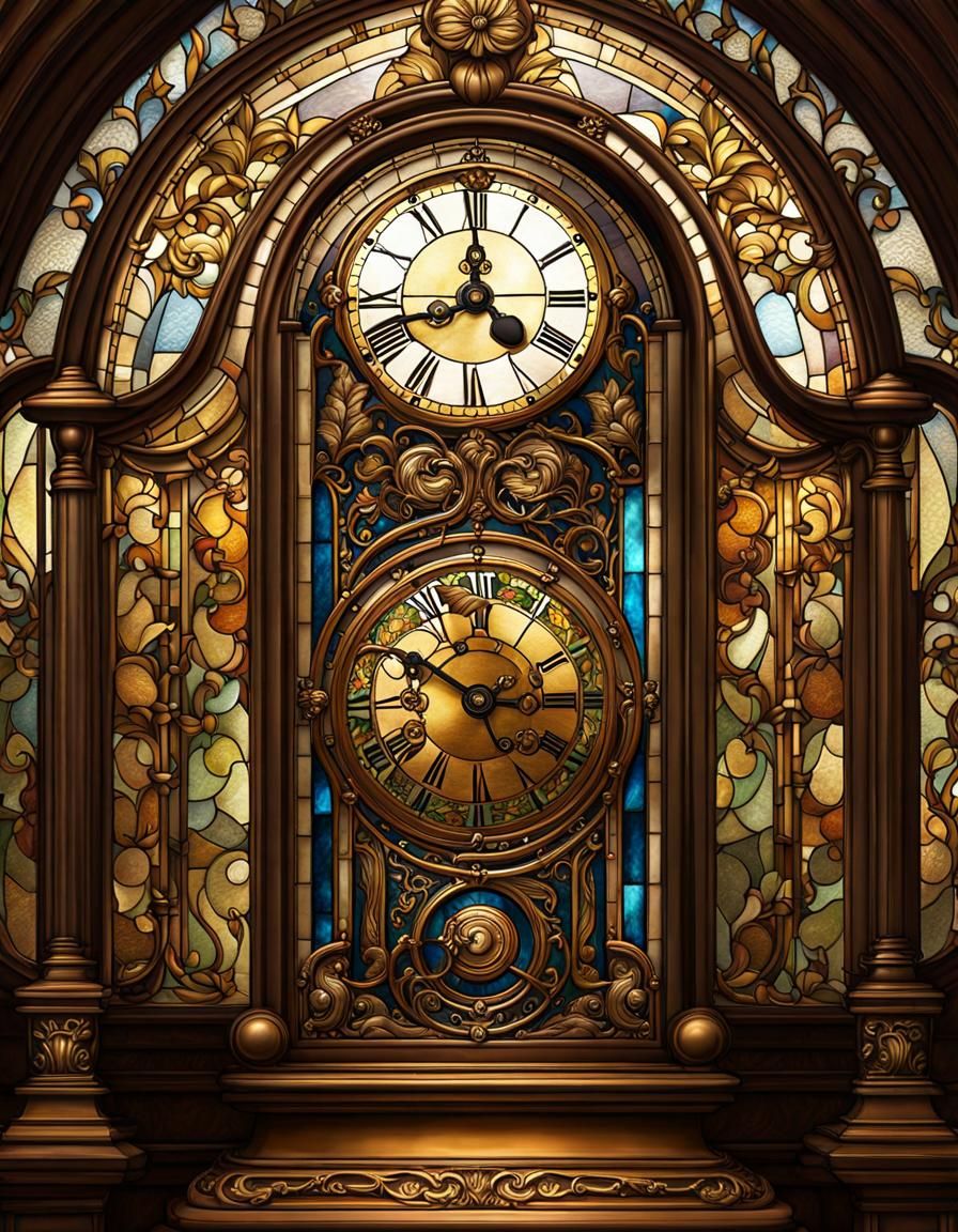 Ornate Stained Glass Grandfather Clock Masterpiece