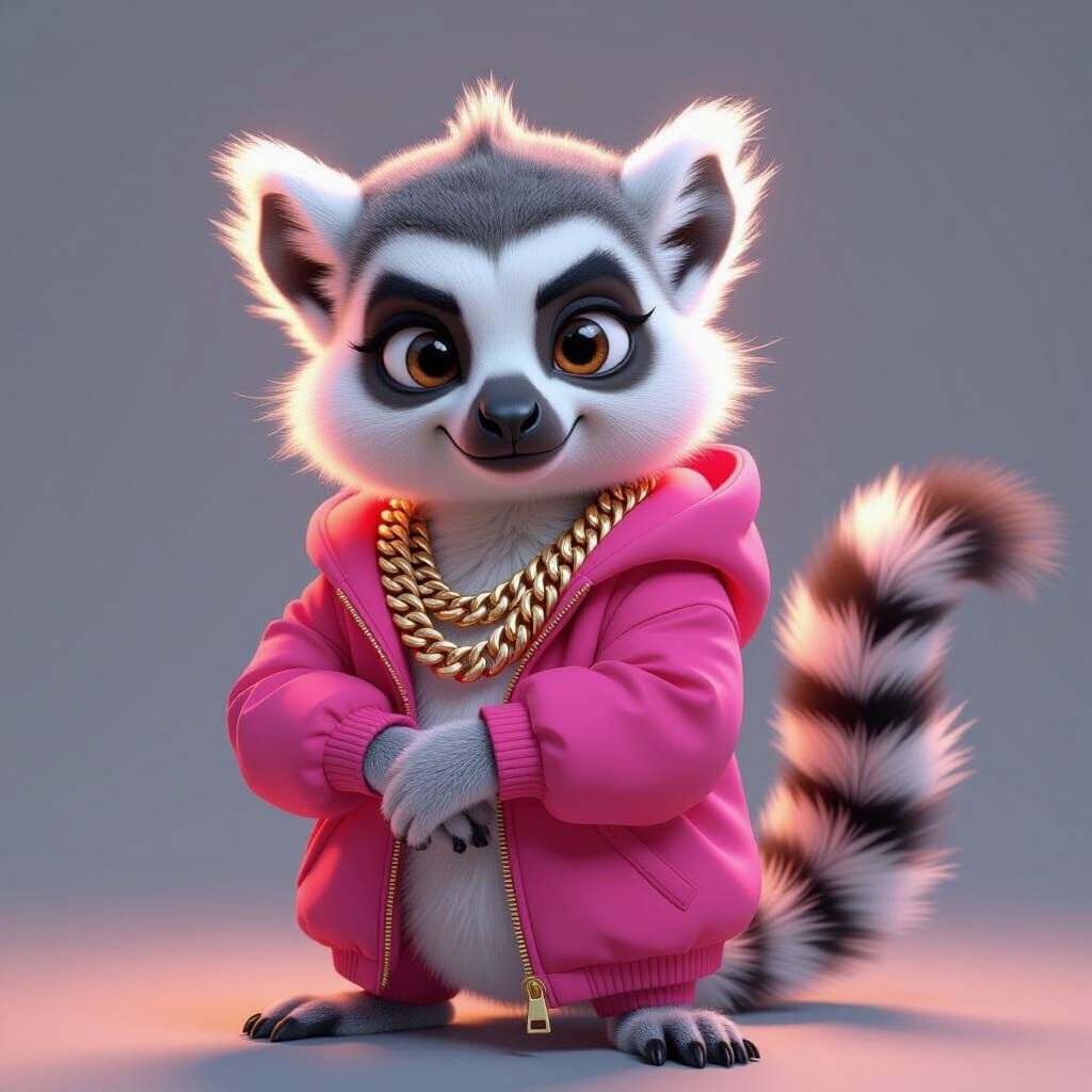 Hip-Hop Lemur in Pixar-Style 3D Art
