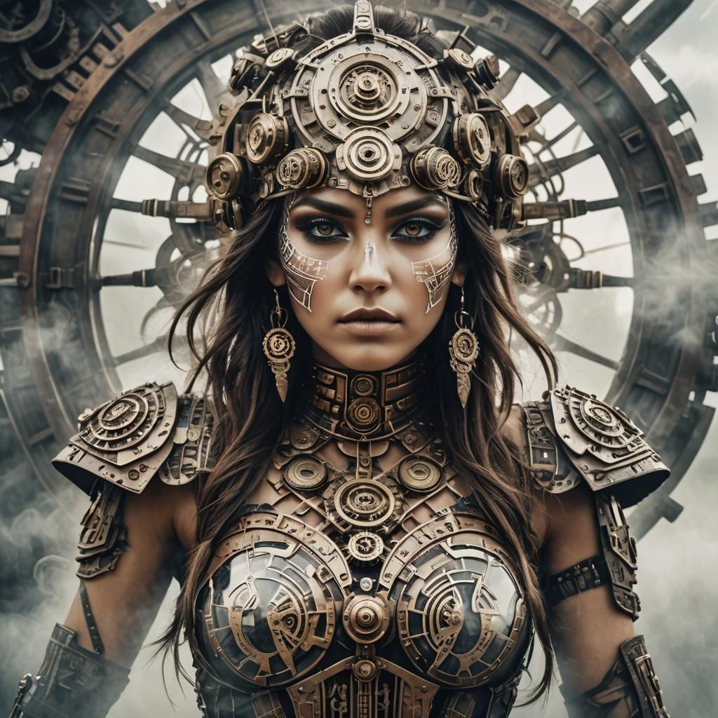 Aztec Woman Double Exposure in Tribal Art Style