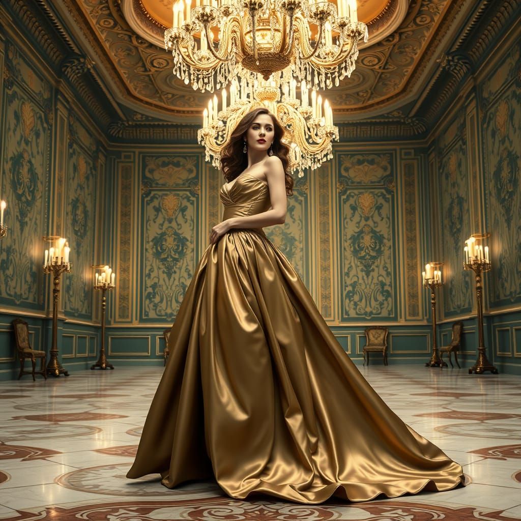 Elegant Woman in Ballroom Gown, Art Nouveau Style