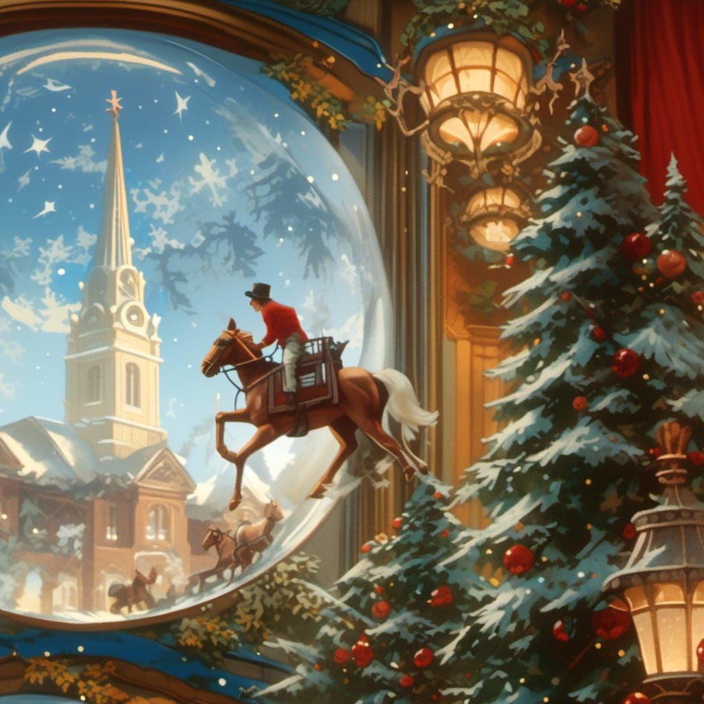 Christmas Stagecoach in Snowglobe, Norman Rockwell Style