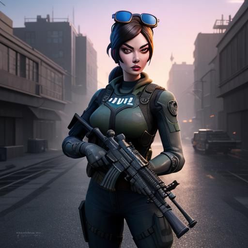 Surreal Urban Warfare: Girl with Gun, Pixar Style
