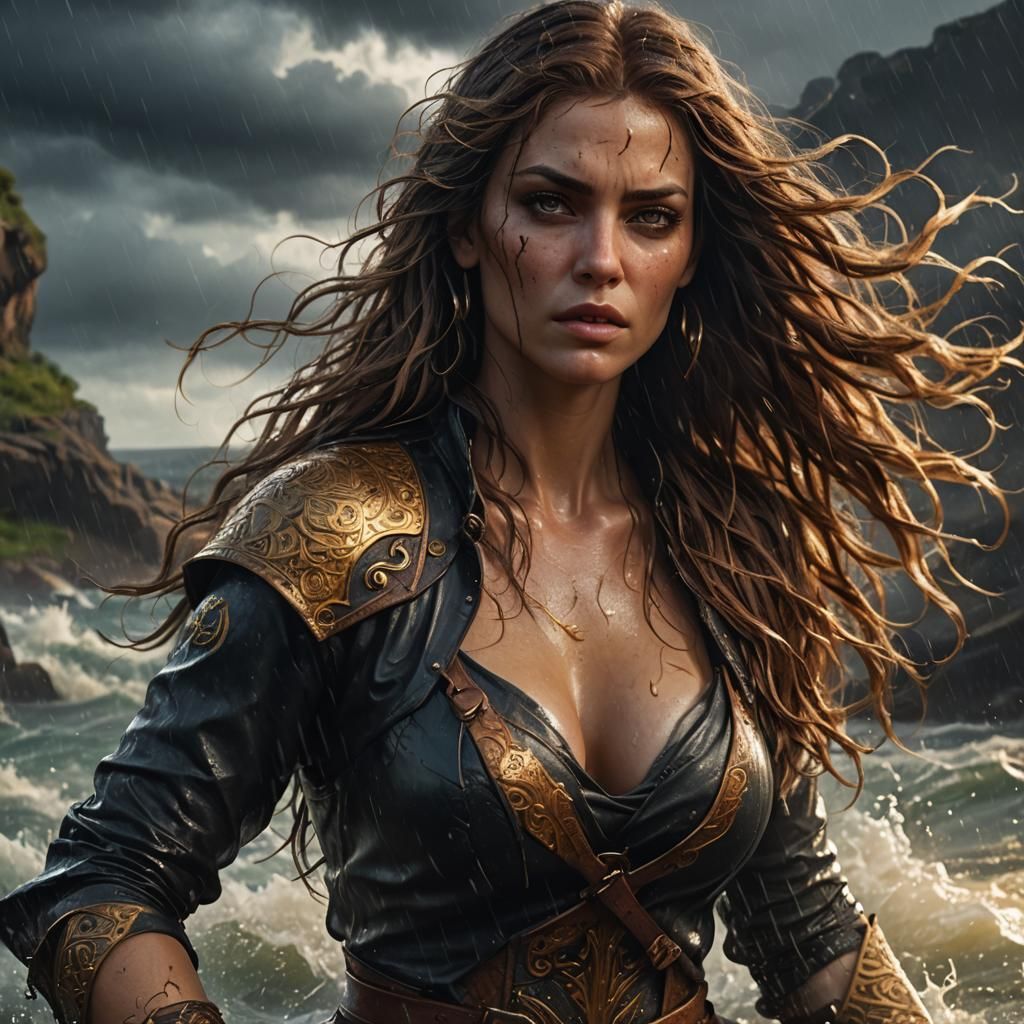 Sensual Woman with Golden Tattoos in Dark Fantasy Art