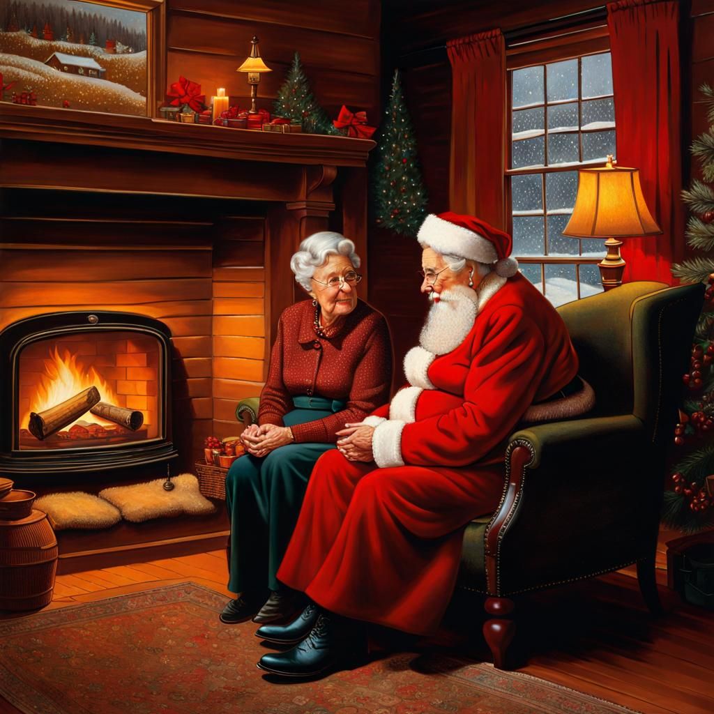 Loving Couple Embrace Christmas, Norman Rockwell Style