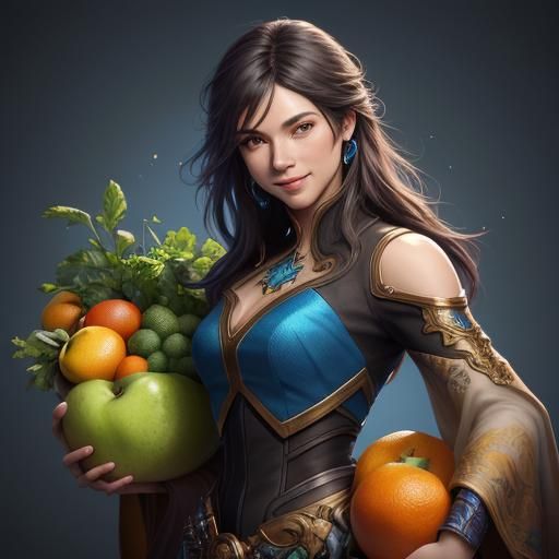 Woman with Fruit Bowl in Art Nouveau Style
