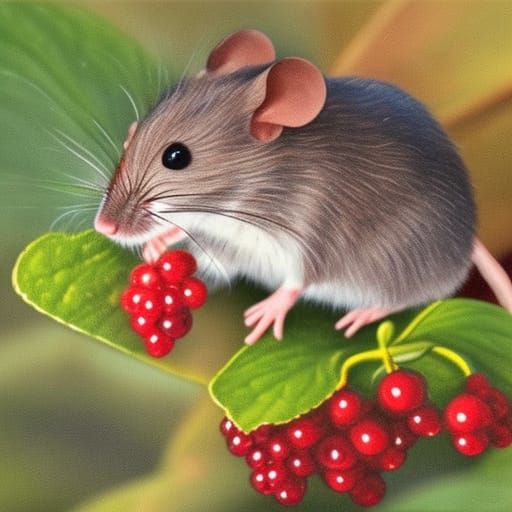 Mouse Collects Berries: Hyperrealistic Sarah Kay Style