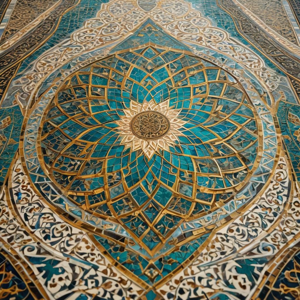 Intricate Persian Mosaic Floor in Islamic Art Style