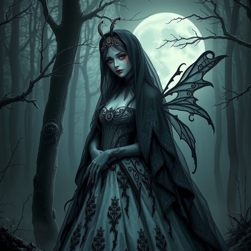 Gothic Fairy Bride in Moonlit Forest