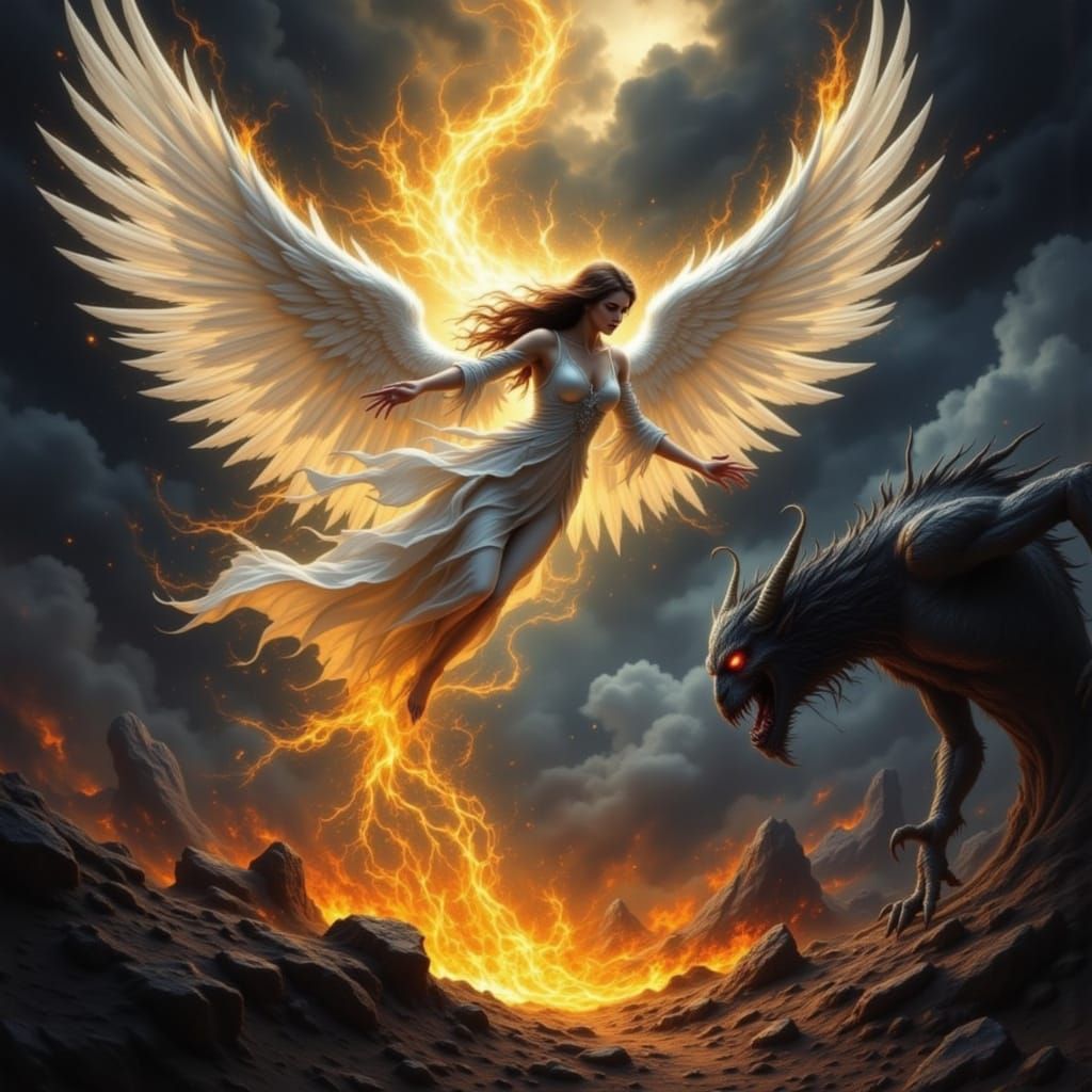 Angel Descends, Demon Emerges in Dramatic Light