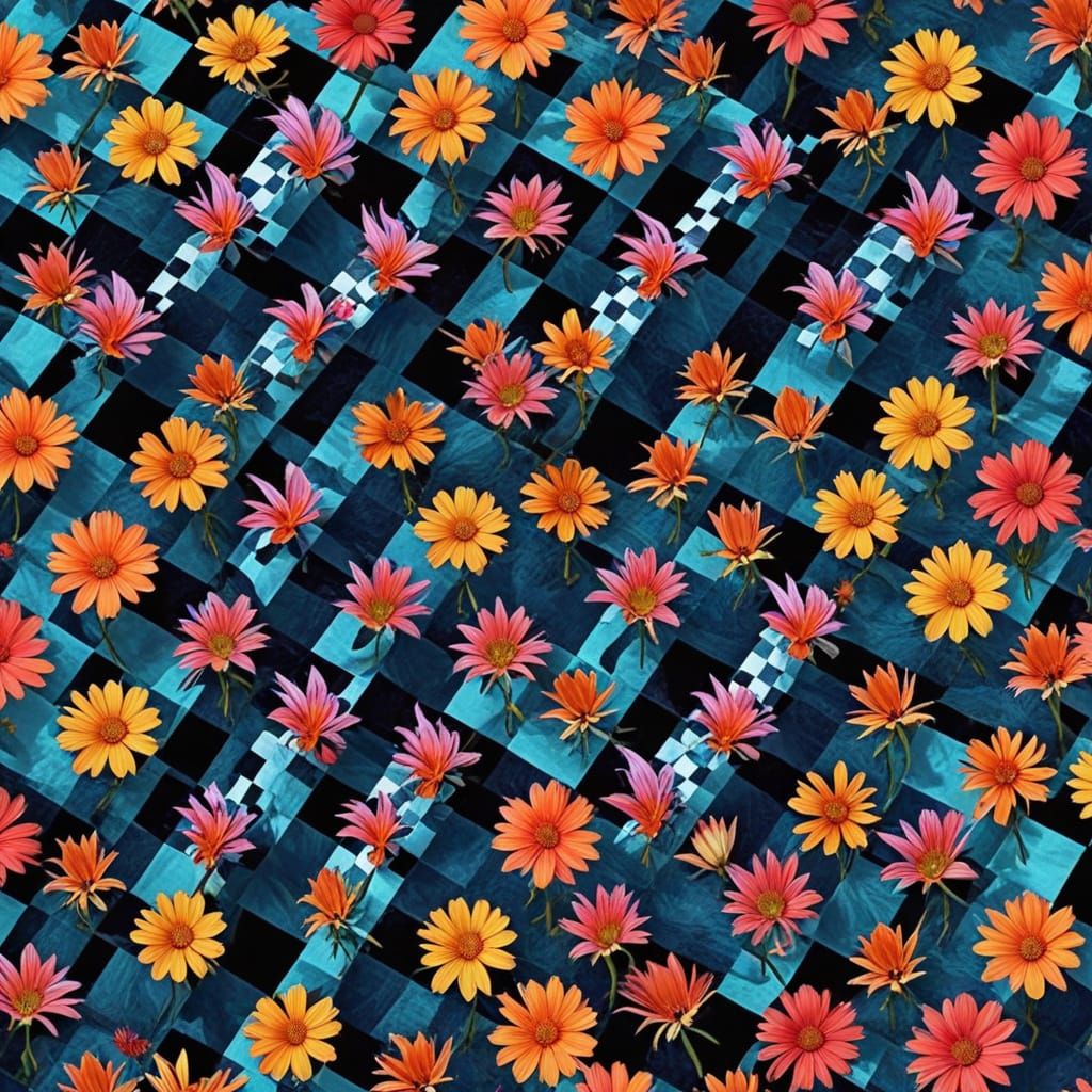 Hypnotic Checkerboard of Cyber Flowers and Women