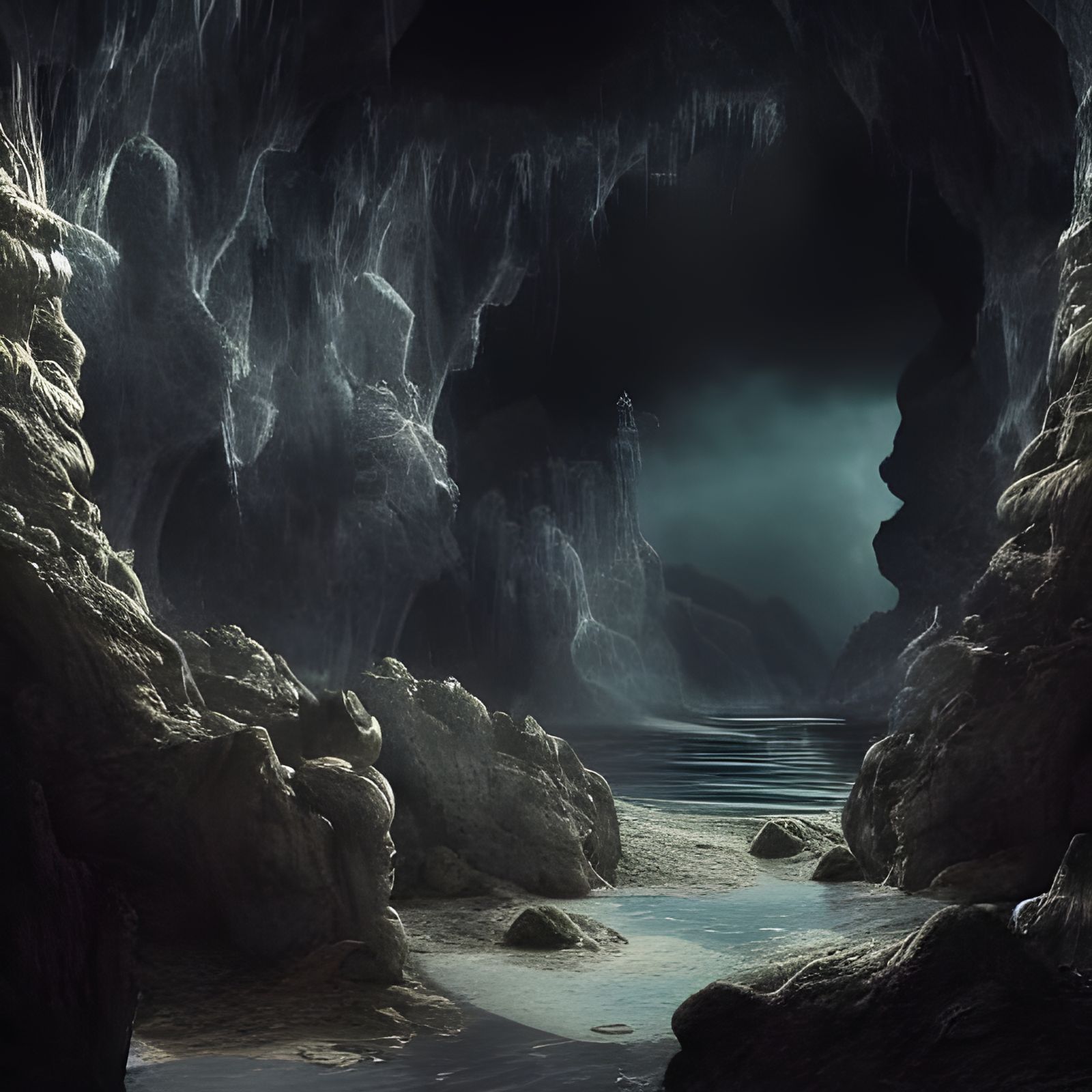 Dramatic Dark Cave Digital Matte Painting