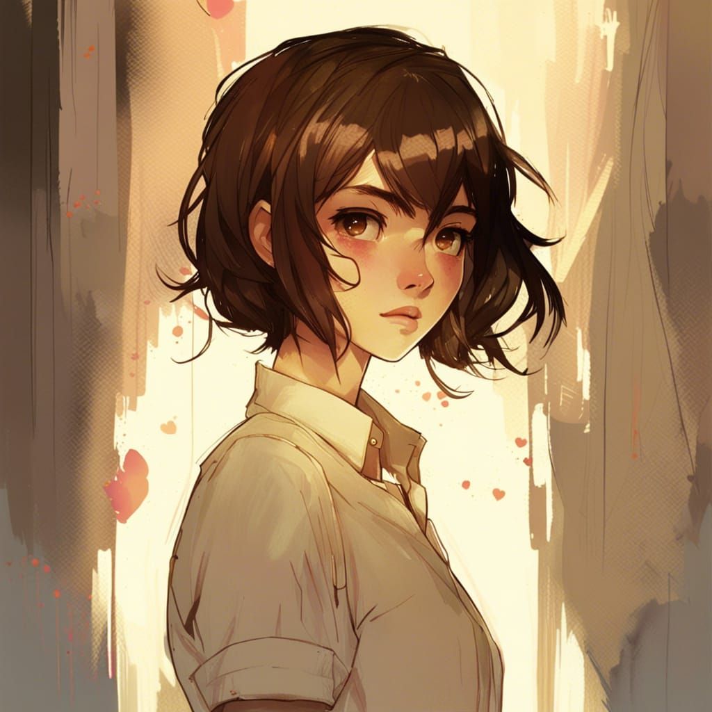 Anime Woman Portrait with Golden Eyes