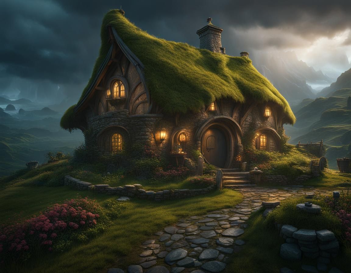 Bilbo's House in the Storm: Detailed Matte Painting