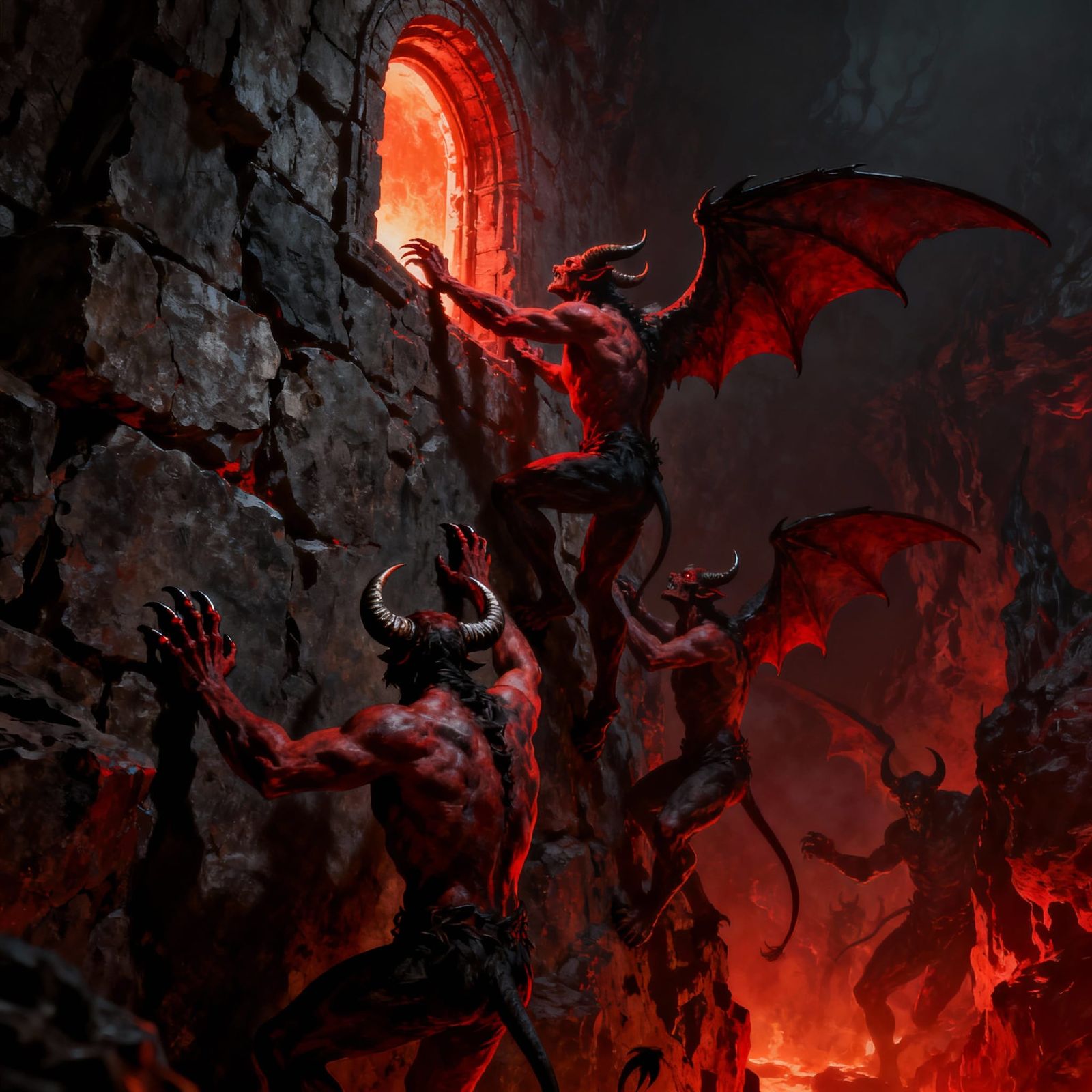 Demons Climb Hell Walls Trying to Escape Portal