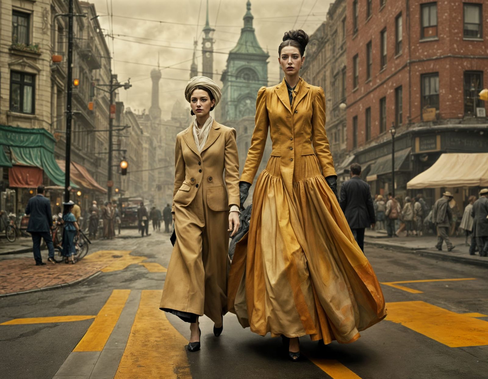 Polychromatic Abstract Blends of People in a City