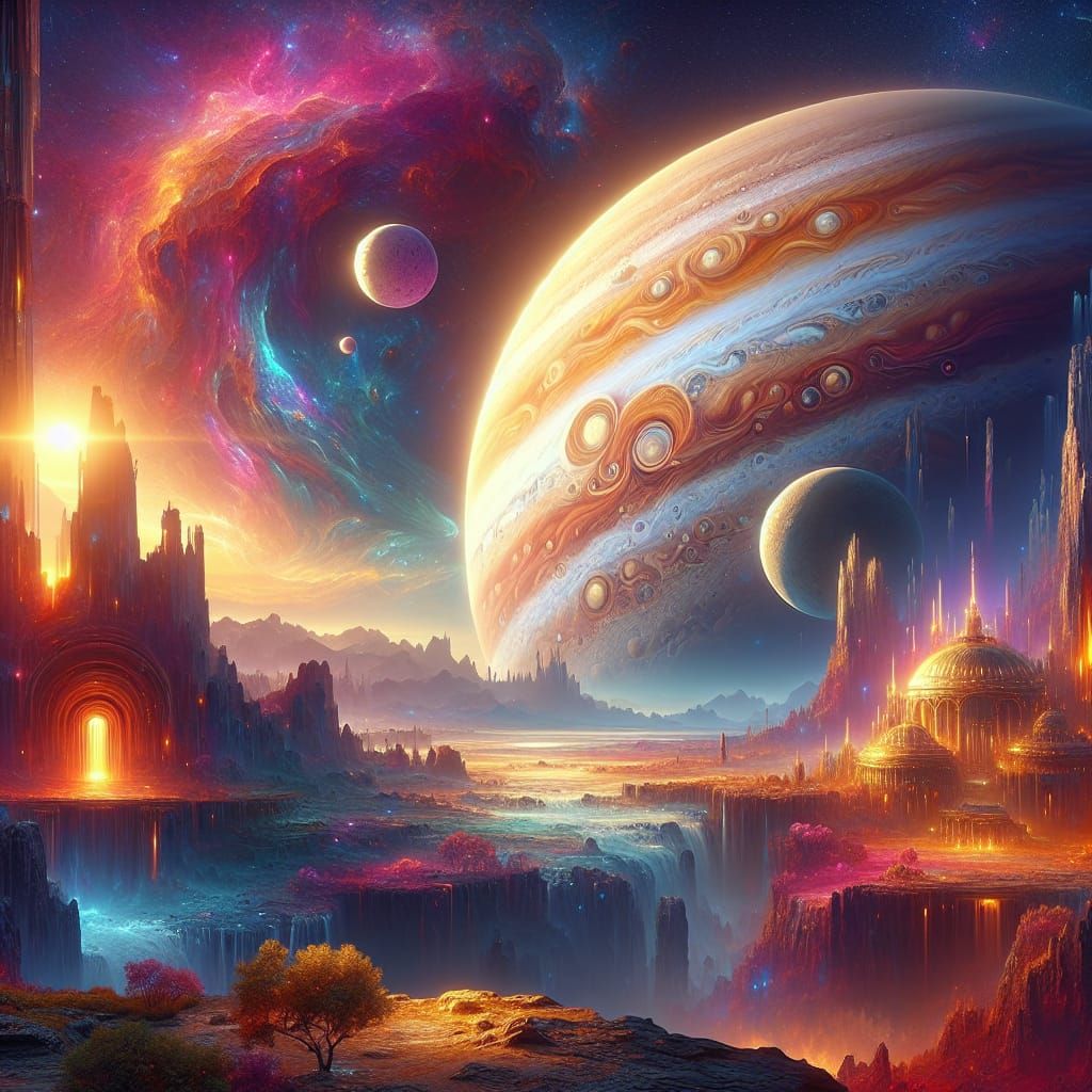 Jupiter and Moons: Joyful Matte Painting in 8K