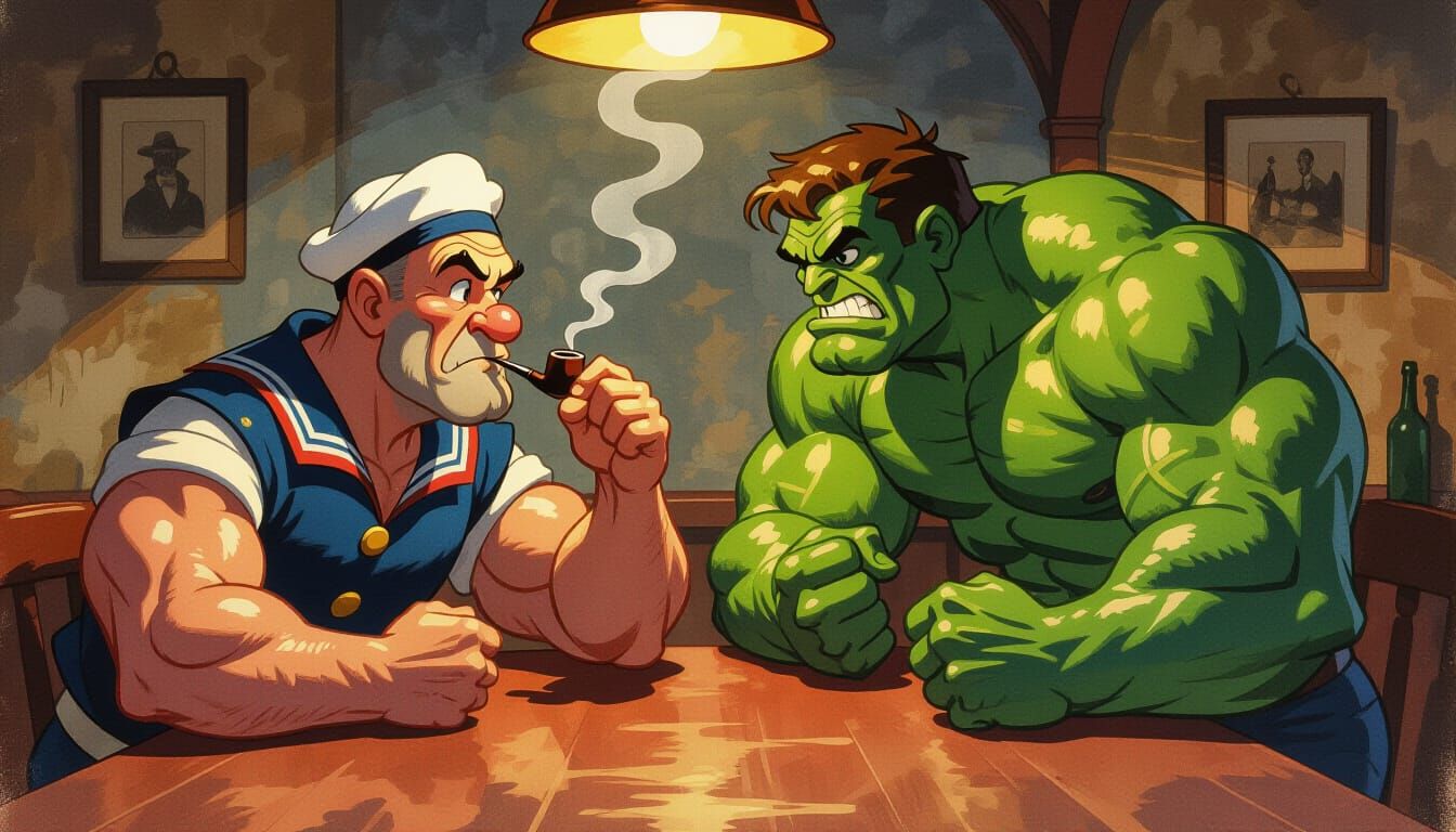 Popeye vs. Hulk: Gouache and Watercolor Battle