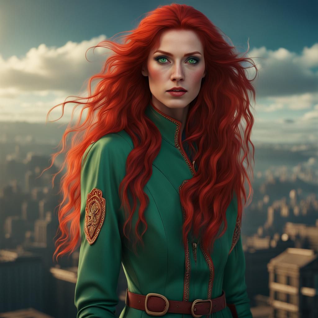 1980s Irish Woman in Red Jumpsuit, Digital Painting