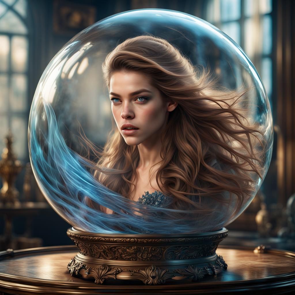 Barbara Palvin in Glass Globe, Detailed Matte Painting