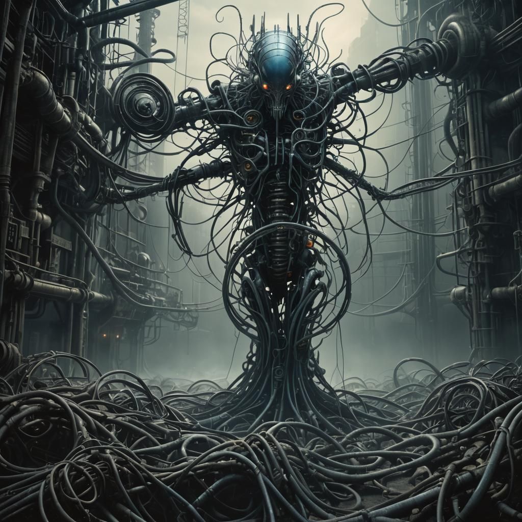 Biomechanical Horror in Dark Surrealism Style