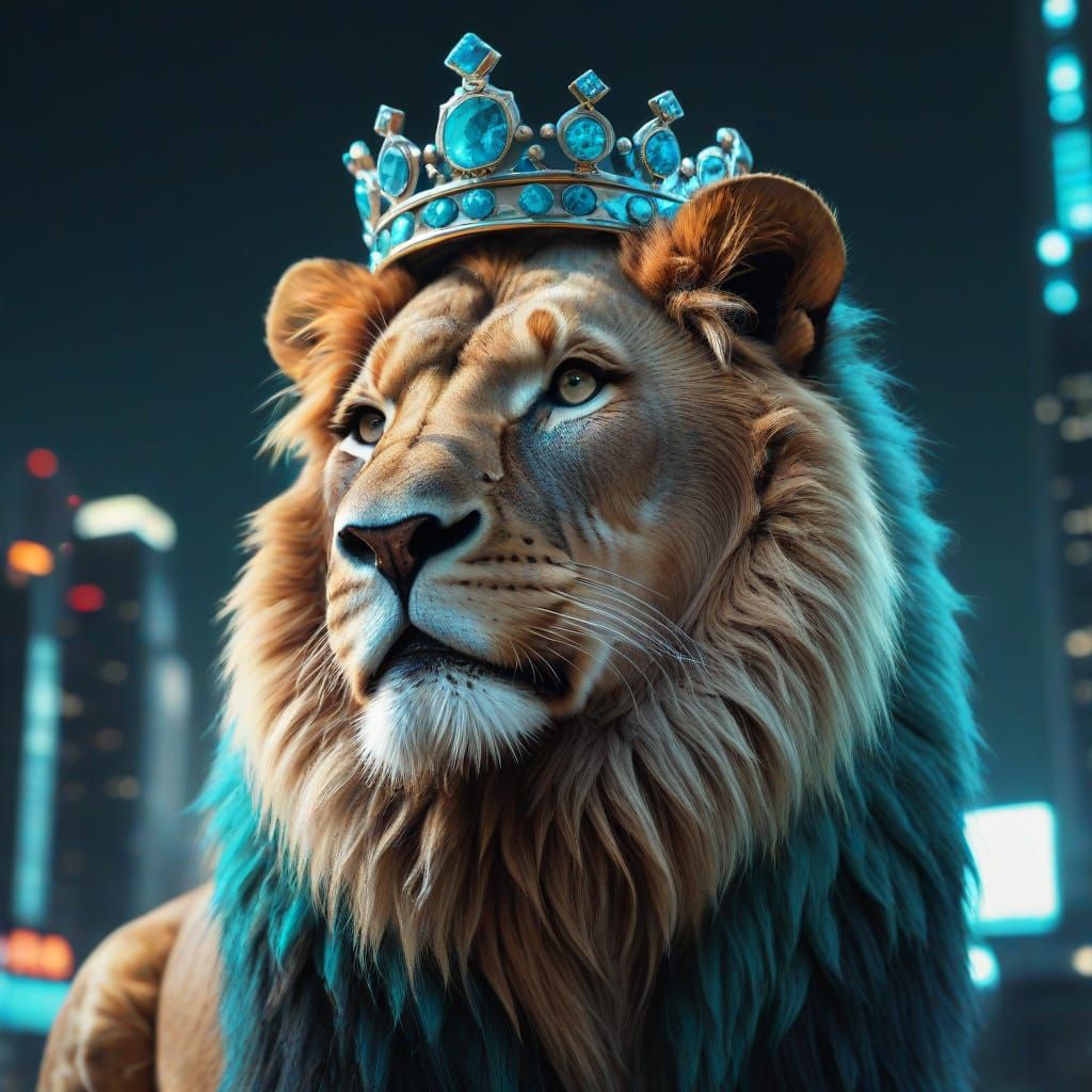 Lion King in Futuristic City: Digital Art