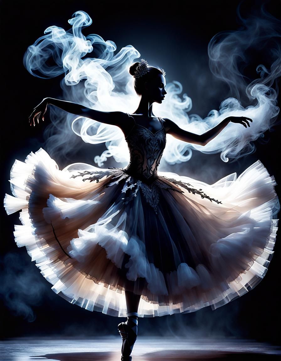 Smoky Skeleton Ballerina Silhouette in Gothic Noir Style