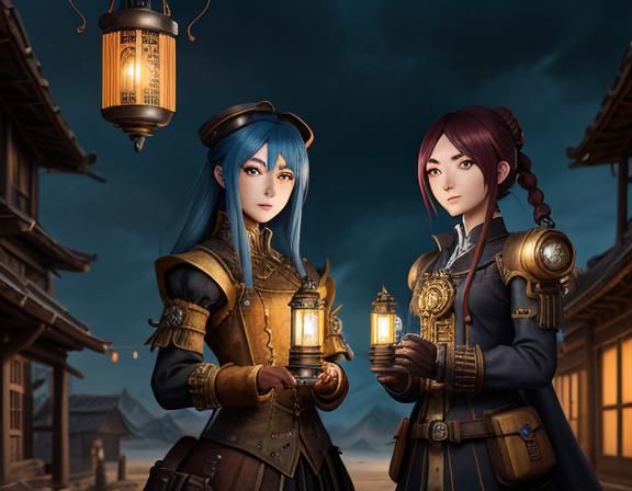 Steampunk Anime Women in Kazakhstan Village