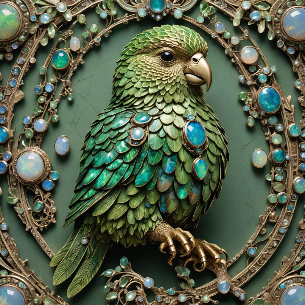 Mythical Kakapo Artisan in Mystical Forest Workshop