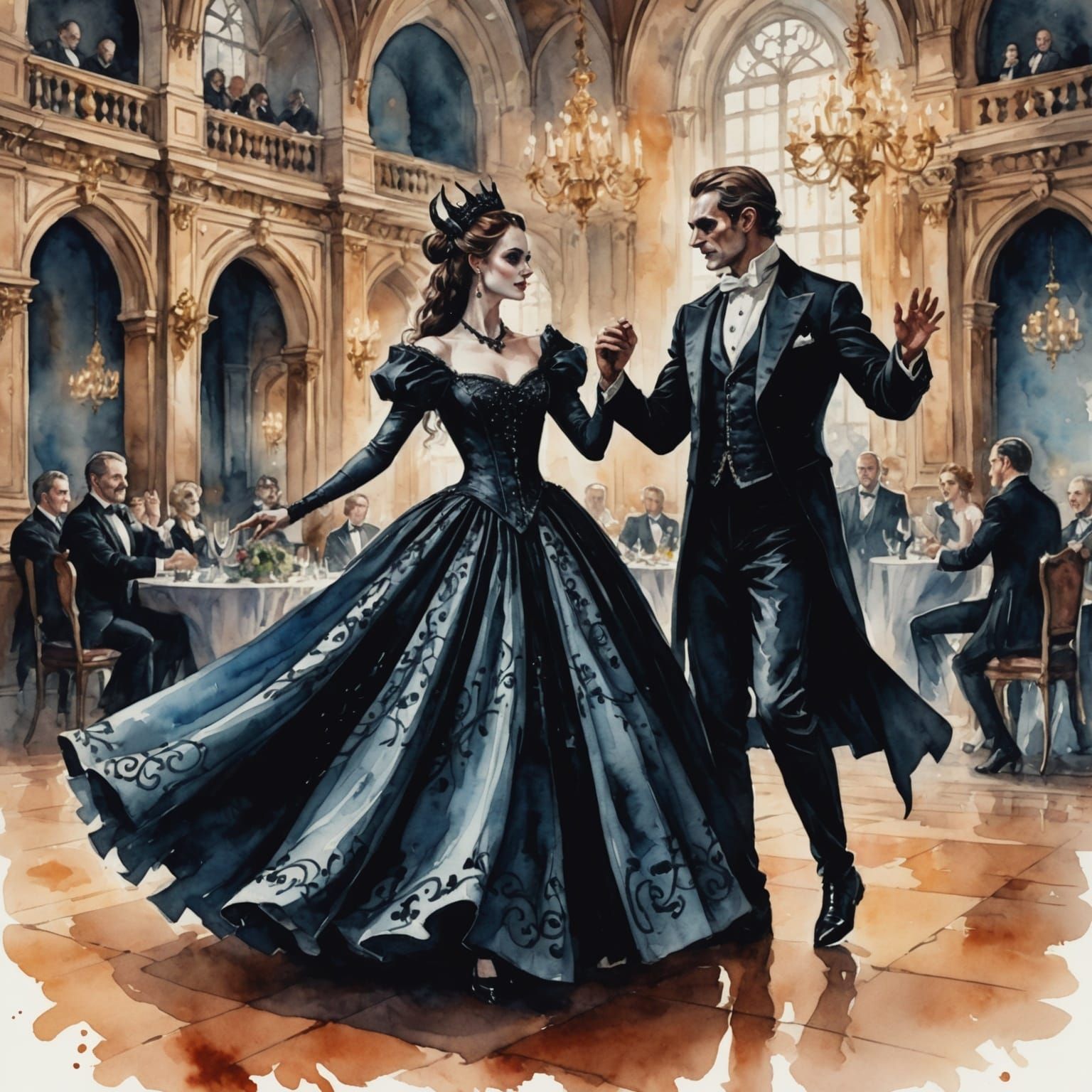 Demonic Gothic Ball: A Watercolor Dance