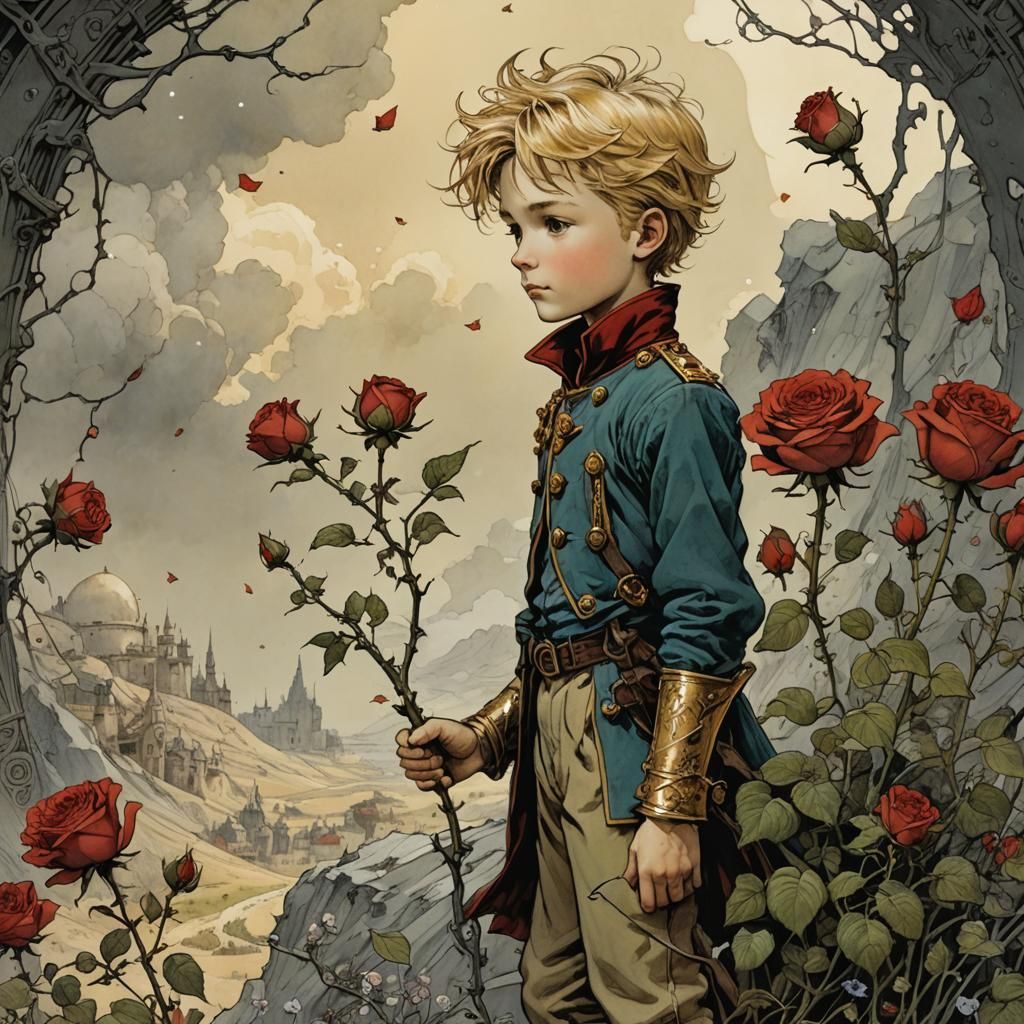 The Little Prince and Rose Illustration