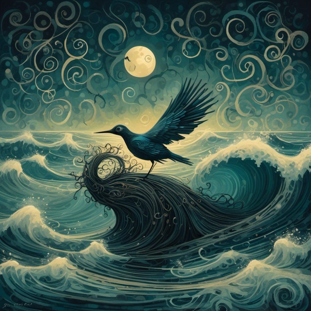 Elegant Bird Diving into Eldritch Sea