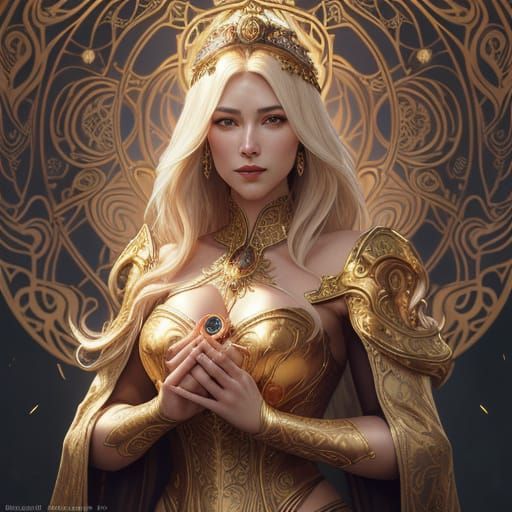 Noblewoman with Golden Sun Filigree Portrait