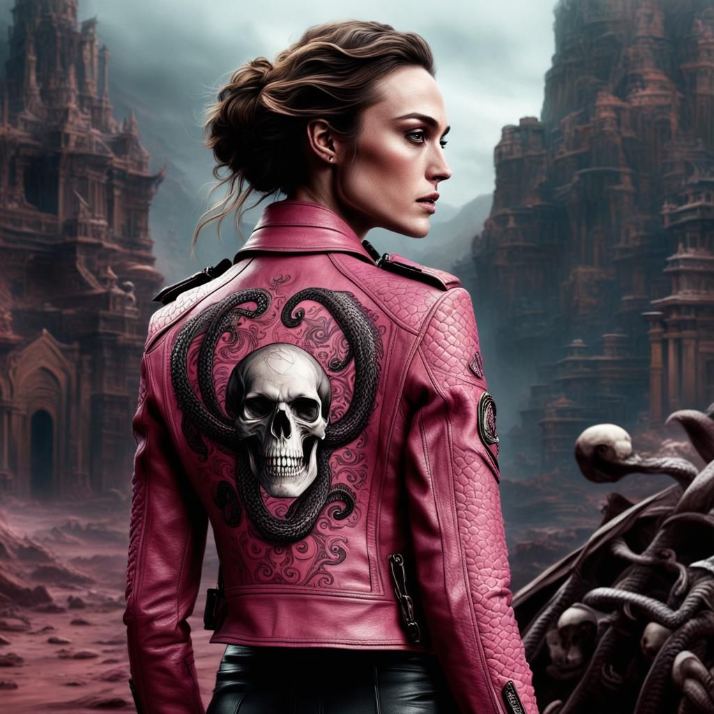 Kiera Knightley in Pink Leather Jacket