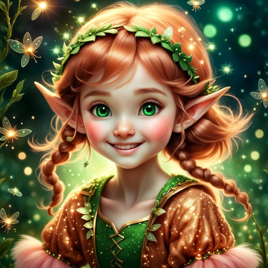 Beautiful Smiling Elf in Enchanted Forest