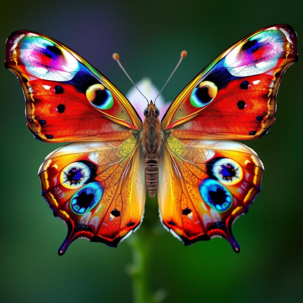 Cherry Blossom Wings on Peacock Butterfly: Macro Photograph