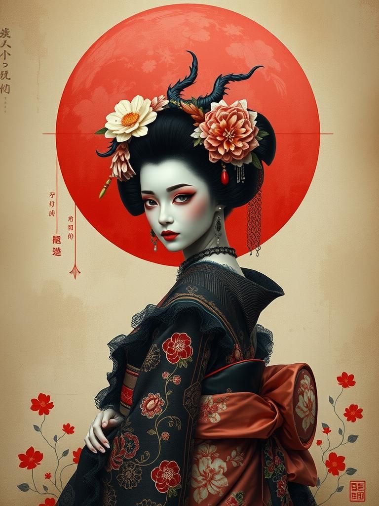 Gothic Geisha in Illustrative Japanese Style