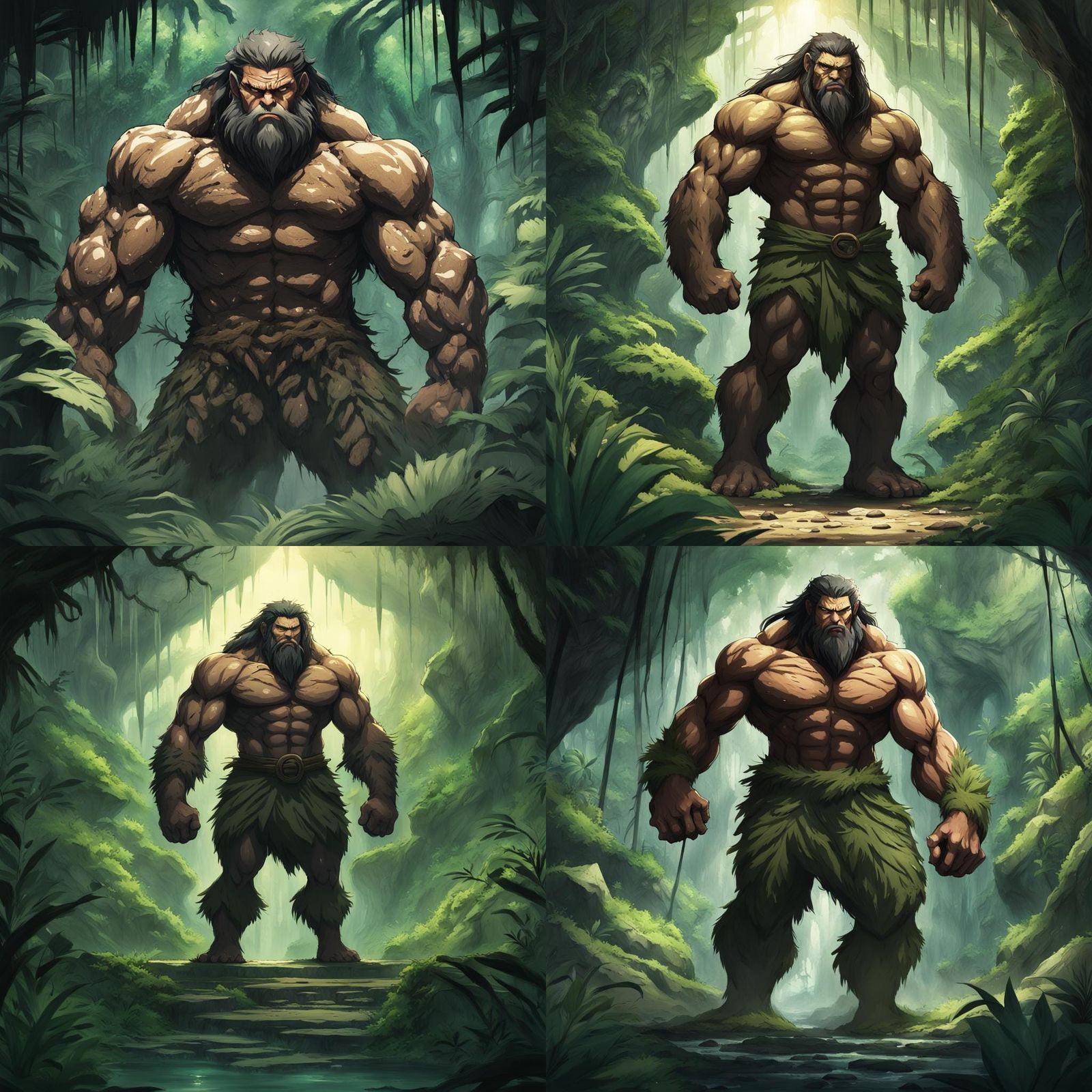 Muscular Caveman in Anime Style Jungle