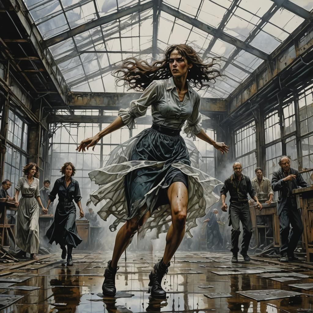 Dystopian Bridesmaid Dancing: Industrial Horror Portrait