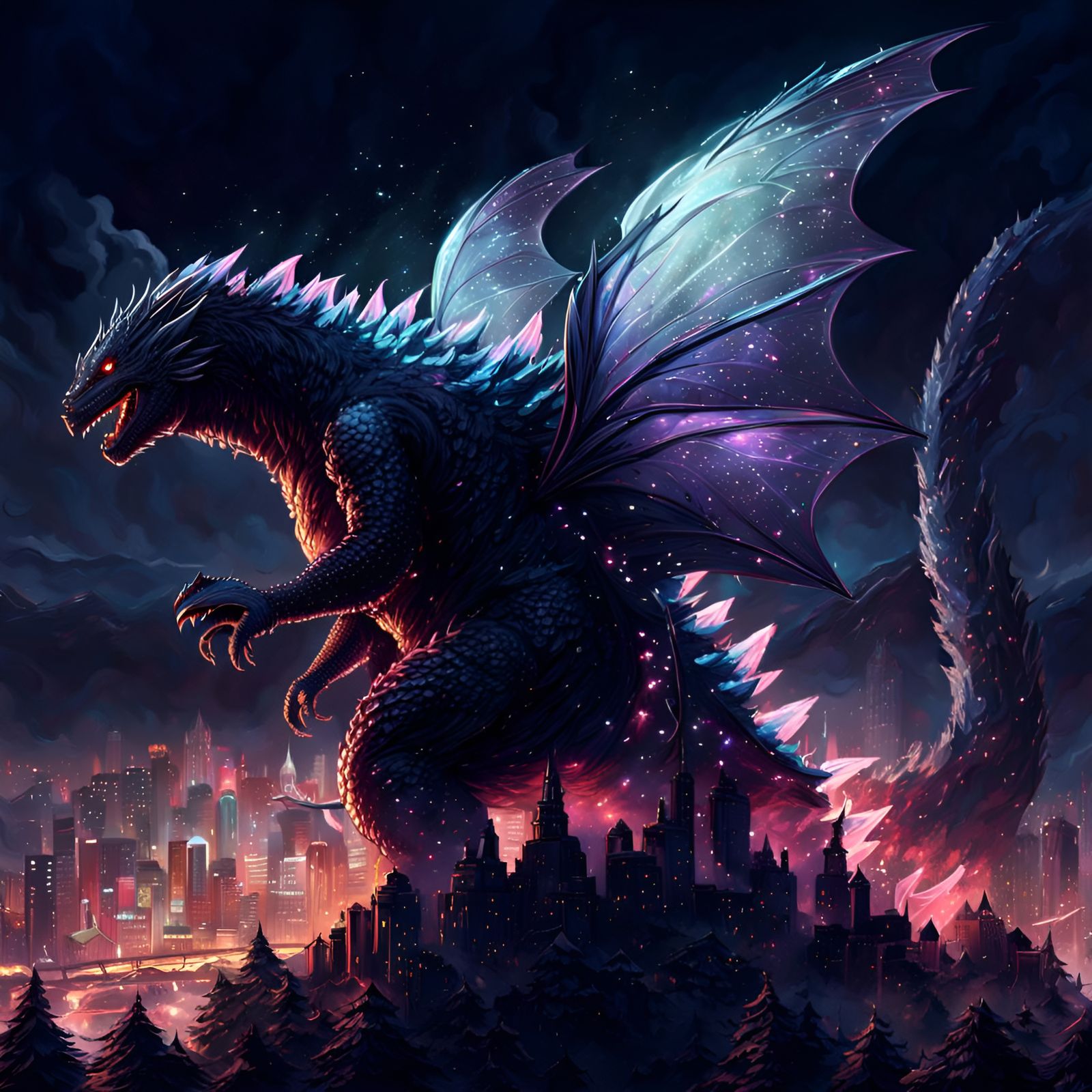 Godzilla as Fairy in Dark Fantasy Digital Art