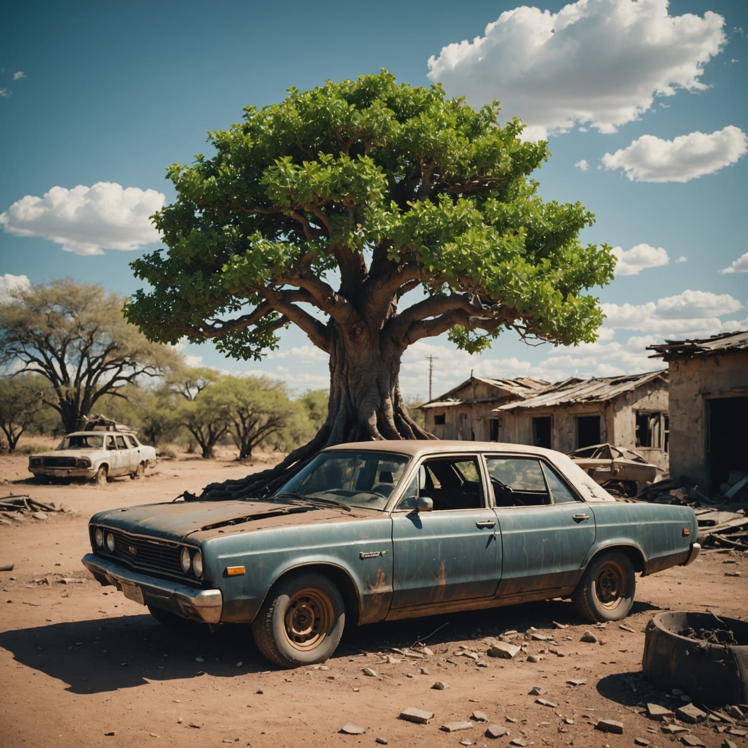 Bonsai Boab Tree Emerges from Abandoned Car