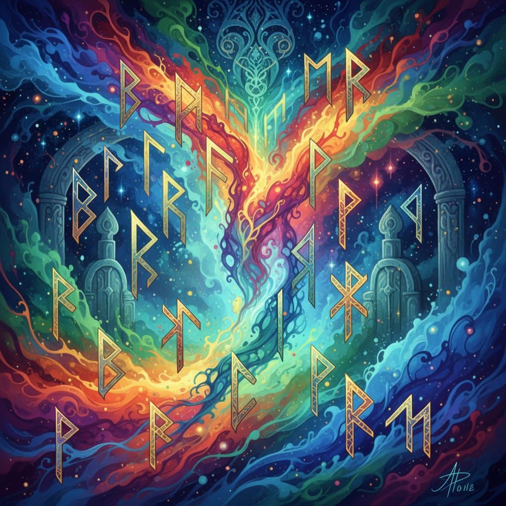 Runes, Futhark, Ogham, Mystical symbols, Intricately detaile...